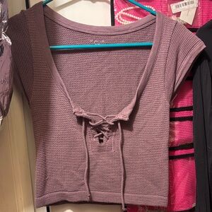 Women's Mauve Lace-Up Top